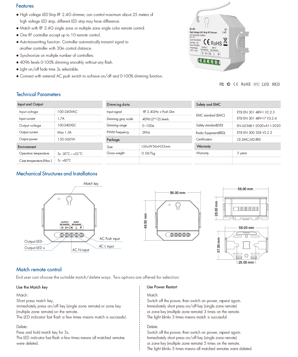 High Voltage Remote Controlled Light Switch S1-HV